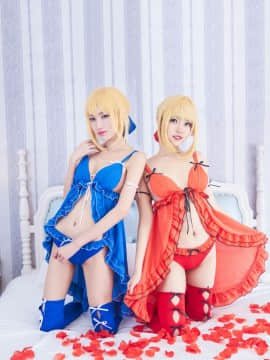 《Fate Extella》 阿尔托莉雅X尼禄睡服特典 C O S P L A Y_saber 尼禄 睡衣cos 阿尔托利亚 (11)