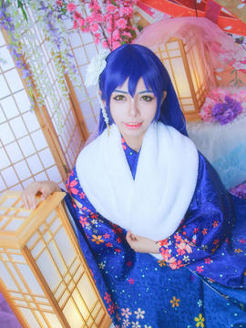 《Love Live!》田园海未未觉醒和服C O S_园田海未！如果奇迹有颜色，那么一定是蓝色！ (9)