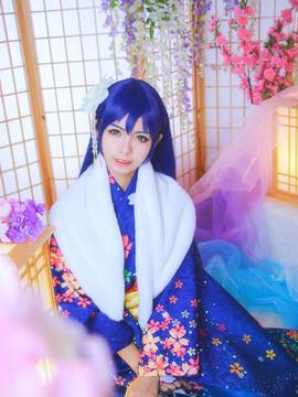 《Love Live!》田园海未未觉醒和服C O S_园田海未！如果奇迹有颜色，那么一定是蓝色！ (2)
