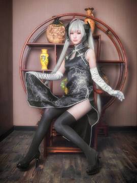 《缘之空》穹妹旗袍COSPLAY_缘之空穹妹黑旗袍 (6)