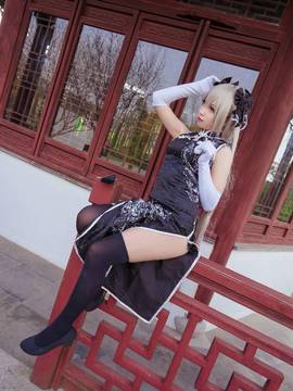 《缘之空》穹妹旗袍COSPLAY_穹妹黑旗袍 (7)