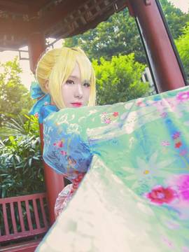 《Fate Stay Night》Saber晴着ver.~吾王和服新年挂画 C O S P L A Y_阿尔托利亚·潘德拉贡 和服手办cos (1)