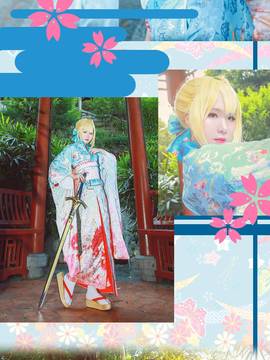 《Fate Stay Night》Saber晴着ver.~吾王和服新年挂画 C O S P L A Y_阿尔托利亚·潘德拉贡 和服手办cos (3)