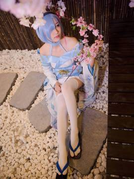 《从零开始》蓝色和服雷姆 C O S P L A Y_要和雷姆一起看樱花吗 (7)